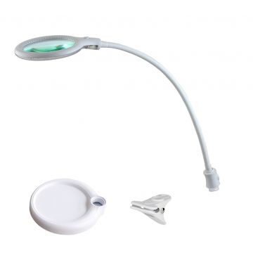 Lumeno #680X - Lampe-loupe [pince de table + avec pied de table] - 2.25x (5dpt) - Ø100mm - Blanc