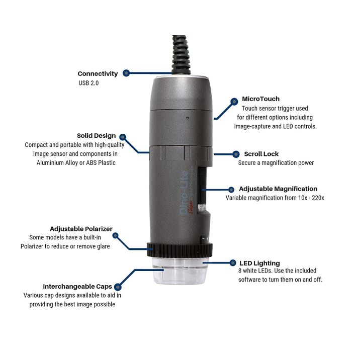 [AM4515ZT] Dino-Lite Digital Microscope (USB 2, 1.3MP) AMR / POL - 20-220x